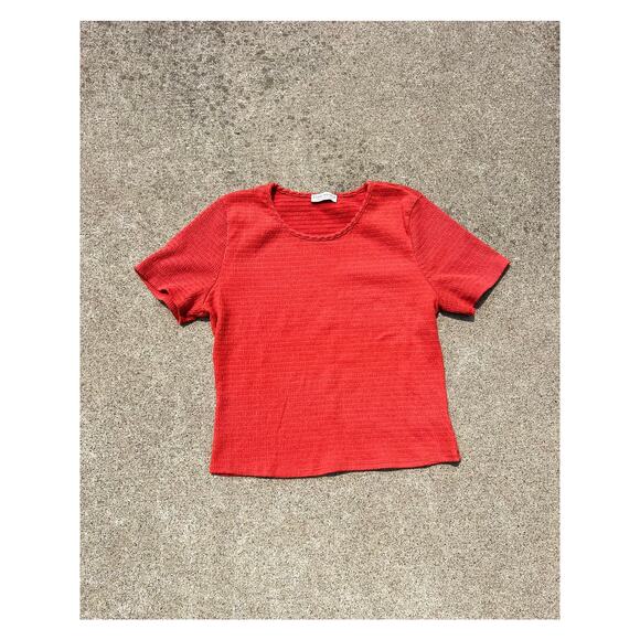 Paper Crane Blouse Women Size Medium Red Smocked Short Sleeve Tee Shirt - Picture 1 of 4
